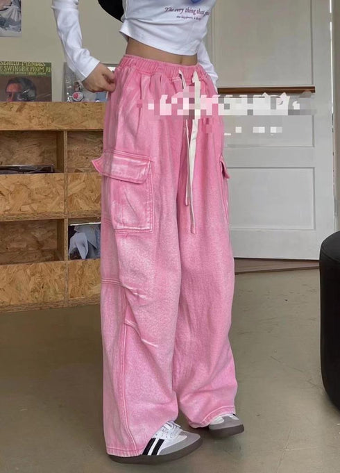 Baggy Pleated Drawstring Multi-Pocket Flare Cargo Pants